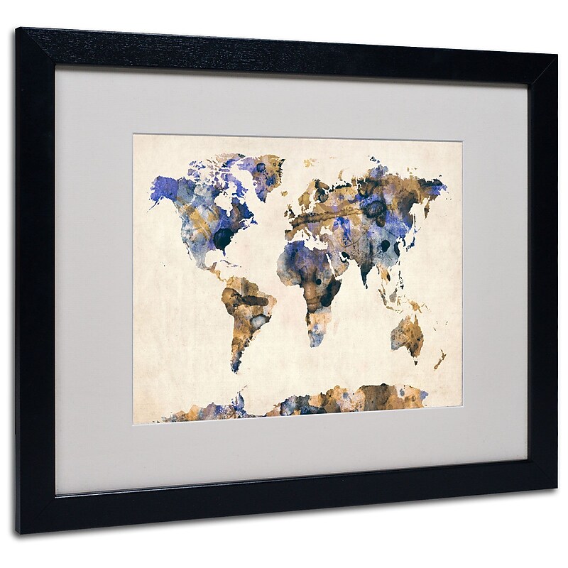 Trademark Fine Art Michael Tompsett 'Watercolor Map 3' Matted Art Black Frame 16x20 Inches image 1