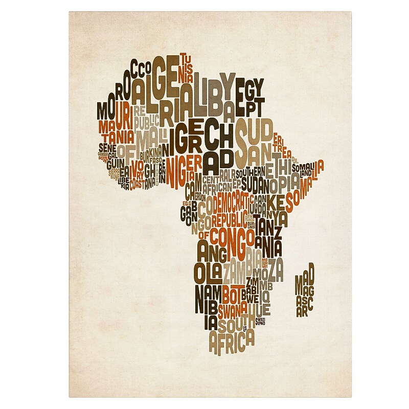 Trademark Fine Art Michael Tompsett 'Africa Text Map' Canvas Art 22x32 Inches image 1