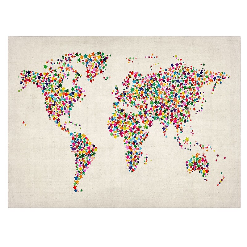 Trademark Fine Art Michael Tompsett 'Stars World Map 2' Matted Art Black Frame 11x14 Inches image 1