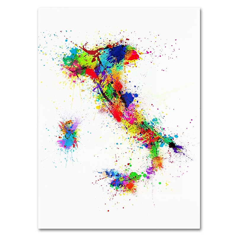 Trademark Fine Art Michael Tompsett 'Italy Paint Splashes Map' Canvas Art 16x24 Inches image 1