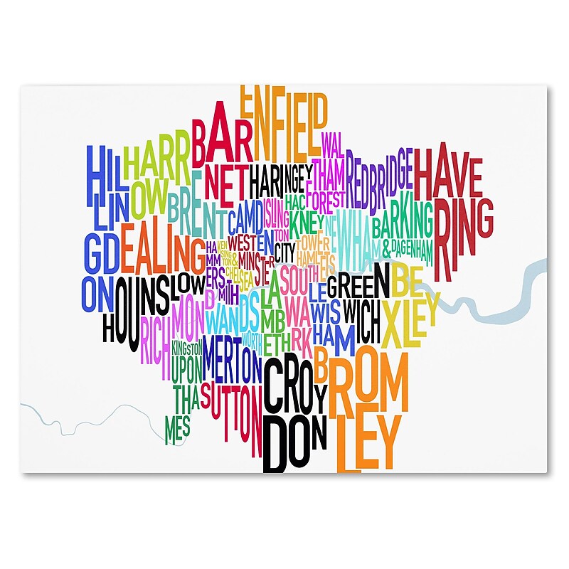 Trademark Fine Art Michael Tompsett 'London Text Map' Canvas Art 30x47 Inches image 1