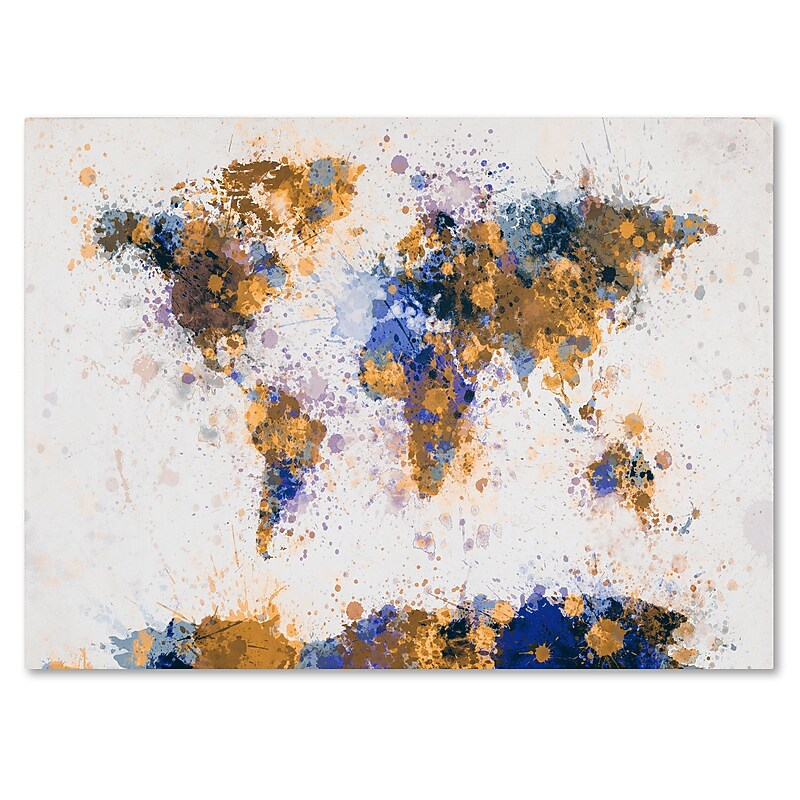 Trademark Fine Art Michael Tompsett 'Paint Splashes World Map 2' Canvas Art 22x32 Inches image 1