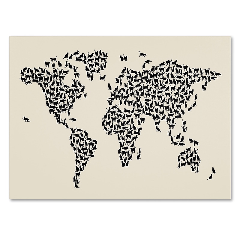 Trademark Fine Art Michael Tompsett 'Cats World Map 2' Canvas Art 16x24 Inches image 1
