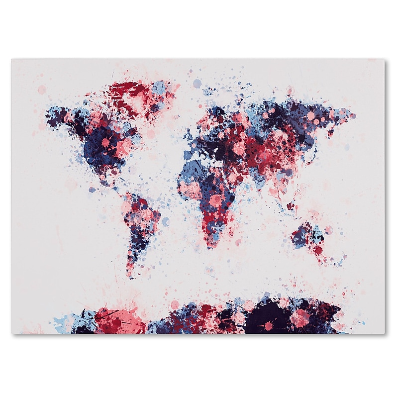 Trademark Fine Art Michael Tompsett 'Paint Splashes World Map 3' Matted Black Frame 11x14 Inches image 1