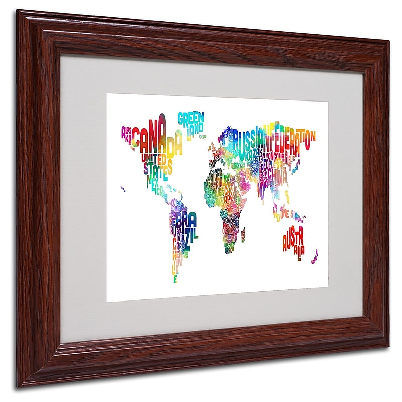 Michael Tompsett 'World Text Map' Matted Framed Art - 11x14 Inches - Wood Frame image 1