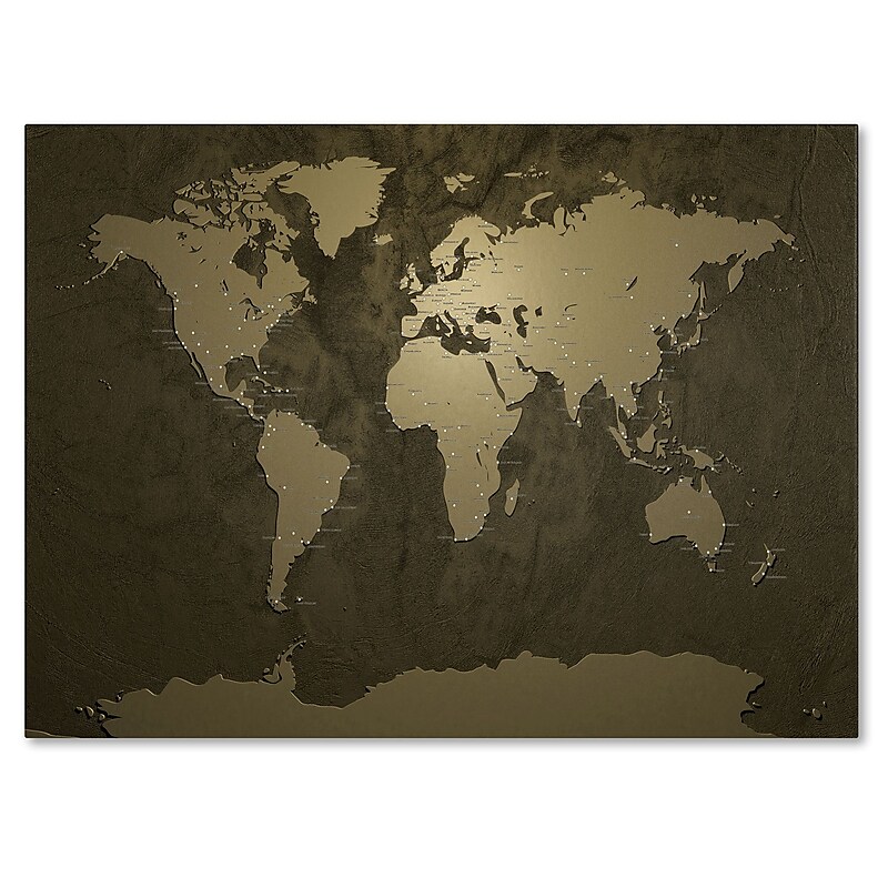 Trademark Fine Art Michael Tompsett 'Gold World Map' Matted Art Black Frame 11x14 Inches image 1