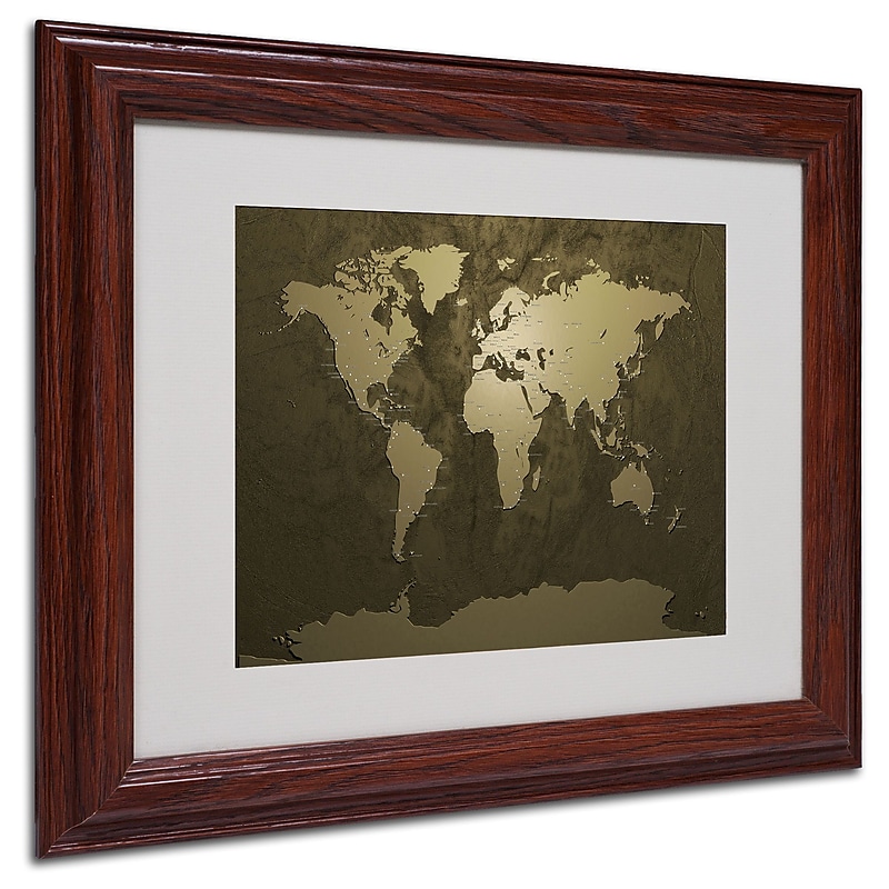 Michael Tompsett 'Gold World Map' Matted Framed Art - 16x20 Inches - Wood Frame image 1