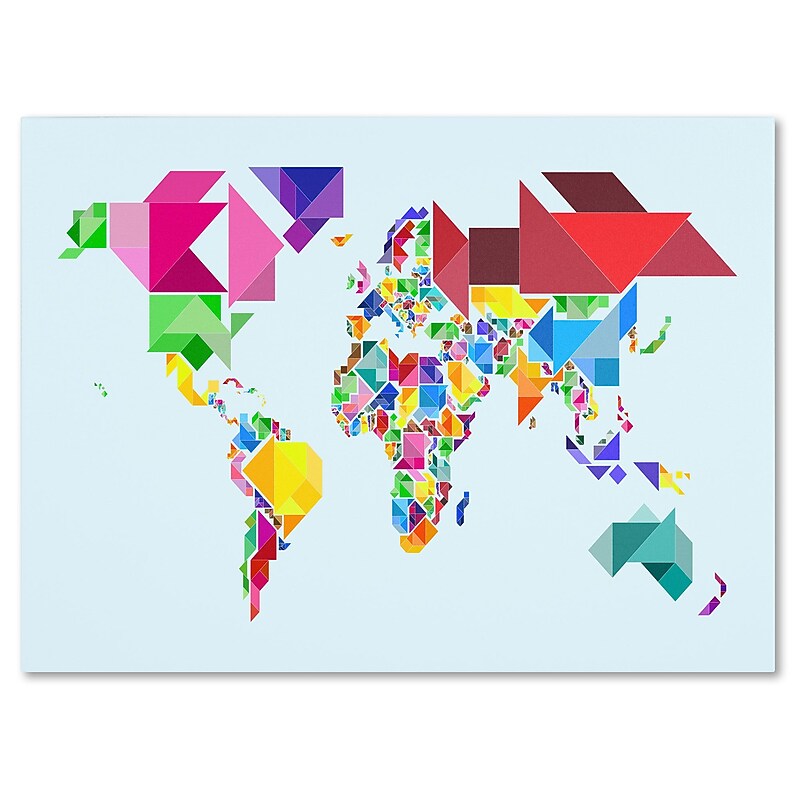 Trademark Fine Art Michael Tompsett 'Tangram Worldmap' Canvas Art 16x24 Inches image 1