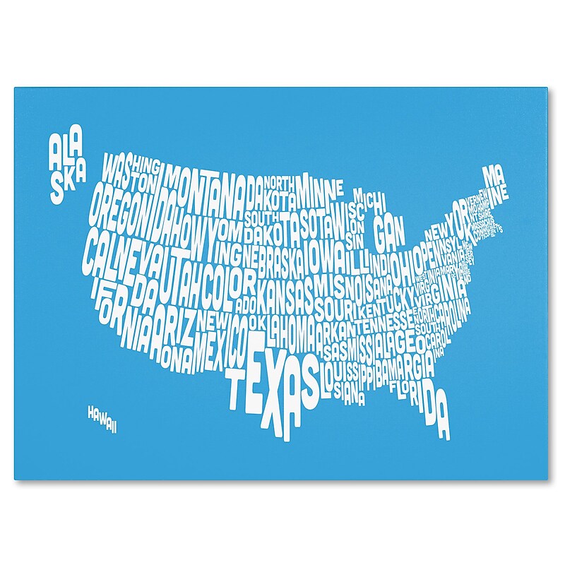 Trademark Fine Art Michael Tompsett 'AZUL-USA States Text Map' Canvas Art 22x32 Inches image 1