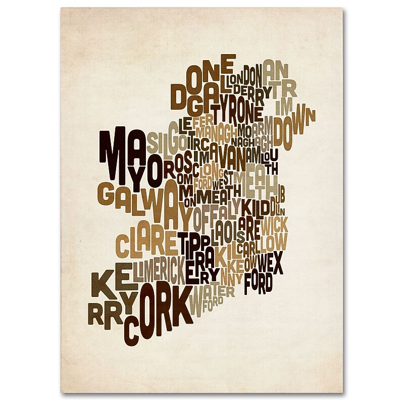 Trademark Fine Art Michael Tompsett 'Ireland Text Map 2' Canvas Art 22x32 Inches image 1