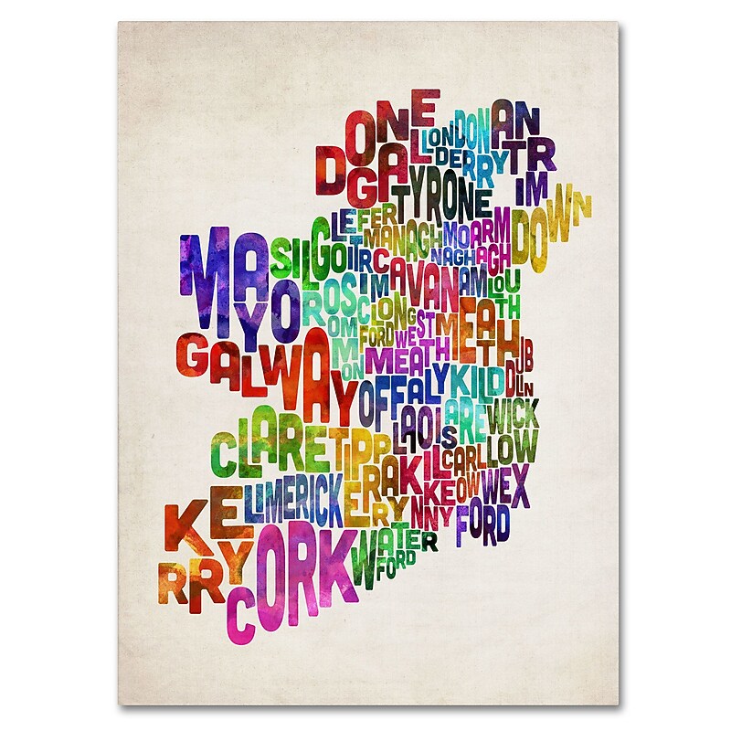Trademark Fine Art Michael Tompsett 'Ireland Text Map 3' Canvas Art 22x32 Inches image 1