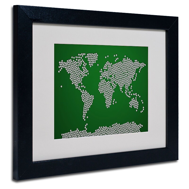 Trademark Fine Art Michael Tompsett 'Soccer Balls World Map' Matted Art Black Frame 11x14 Inches image 1