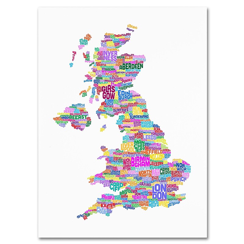 Trademark Fine Art Michael Tompsett 'UK Cities Text Map 3' Canvas Art 16x24 Inches image 1