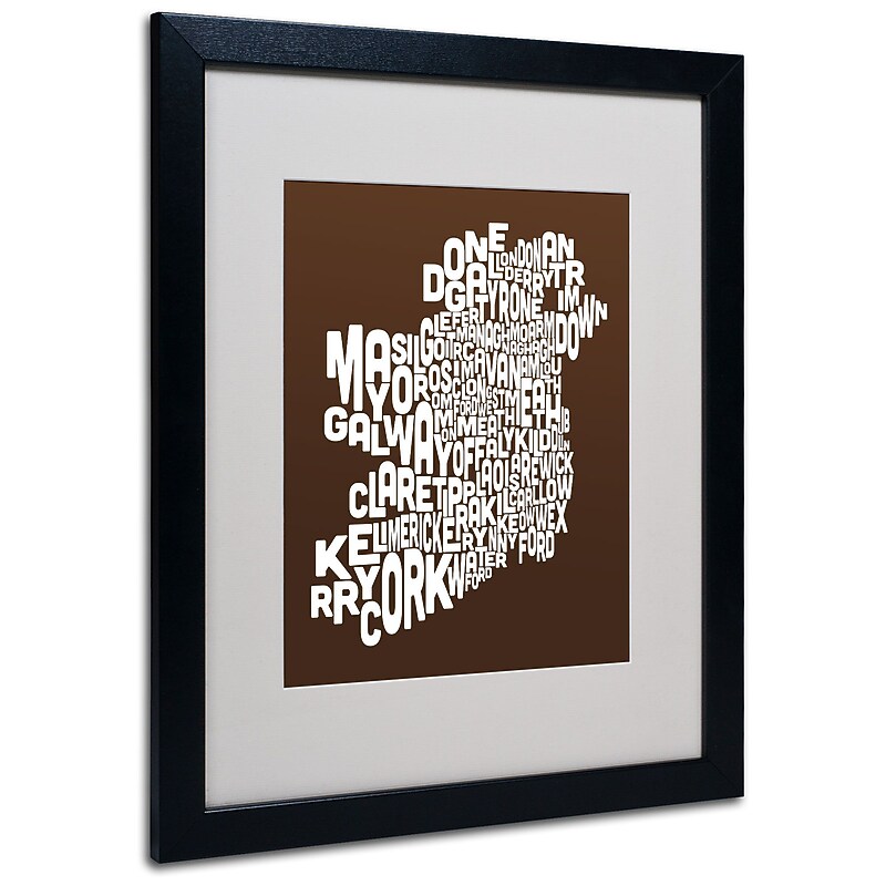 Trademark Fine Art Michael Tompsett 'CHOCOLATE-Ireland Text Map' Matted Black Frame 16x20 Inches image 1
