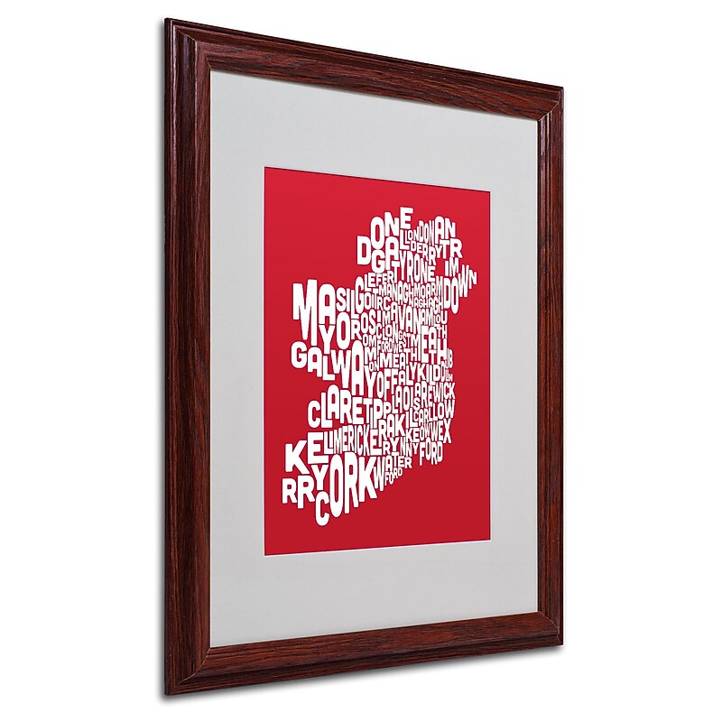 Michael Tompsett 'RED-Ireland Text Map' Matted Framed Art - 16x20 Inches - Wood Frame image 1