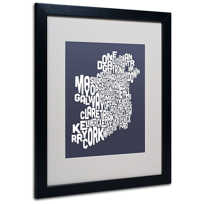 Trademark Fine Art Michael Tompsett 'SLATE-Ireland Text Map' Matted Art Black Frame 16x20 Inches image 1