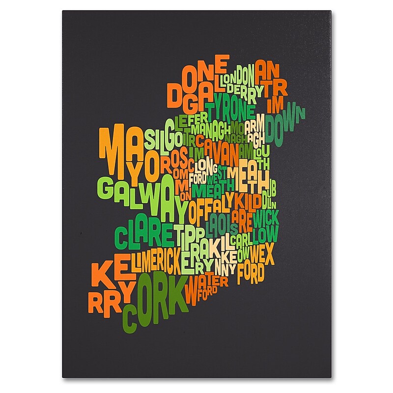 Trademark Fine Art Michael Tompsett 'Ireland Text Map 6' Canvas Art 16x24 Inches image 1