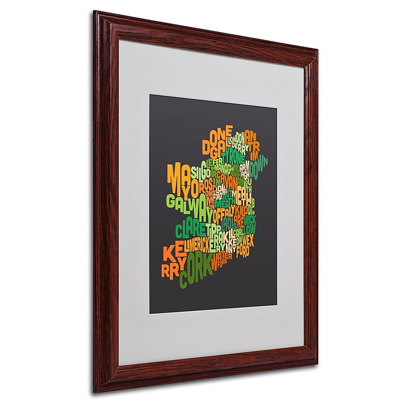Michael Tompsett 'Ireland Text Map 6' Matted Framed Art - 16x20 Inches - Wood Frame image 1