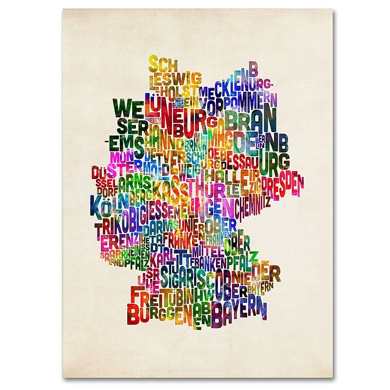 Trademark Fine Art Michael Tompsett 'Germany Region Text Map 2' Canvas Art 22x32 Inches image 1