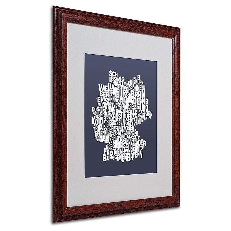 Michael Tompsett 'SLATE-Germany Regions Map' Matted Framed - 16x20 Inches - Wood Frame image 1