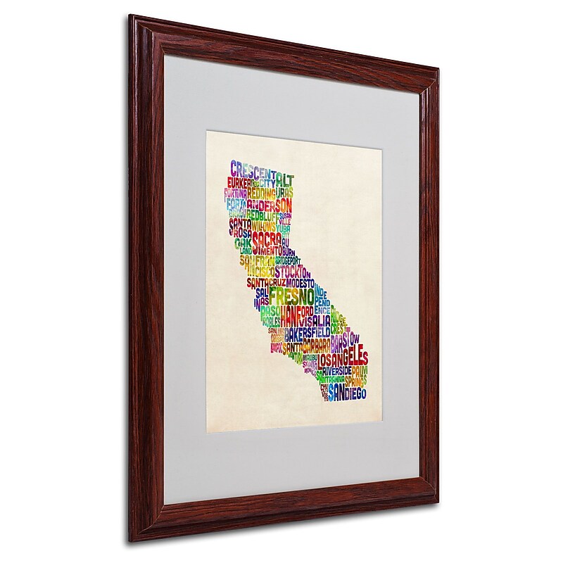 Michael Tompsett 'California Text Map' Matted Framed Art - 16x20 Inches - Wood Frame image 1