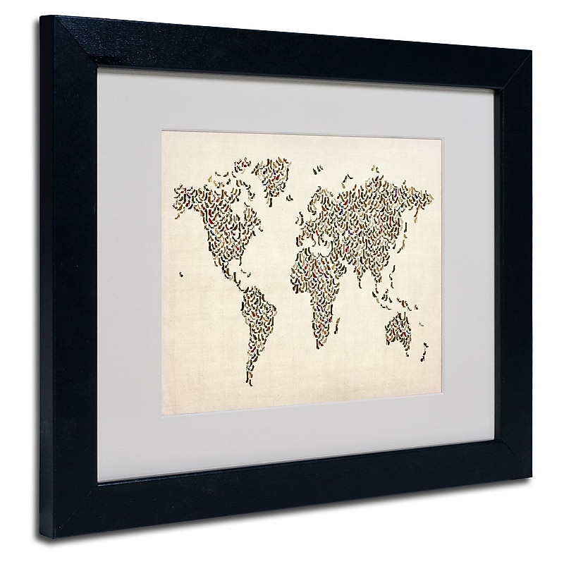Trademark Fine Art Michael Tompsett 'Ladies Shoes World Map' Matted Art Black Frame 11x14 Inches image 1