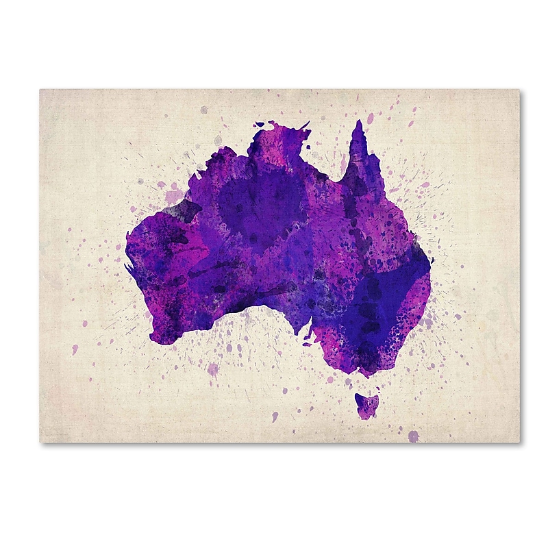 Trademark Fine Art Michael Tompsett 'Australia Paint Splashes Map' Canvas Art 14x19 Inches image 1