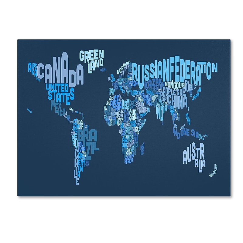 Trademark Fine Art Michael Tompsett 'World Text Map 2' Canvas Art 22x32 Inches image 1