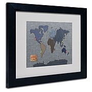 Trademark Fine Art Michael Tompsett 'Denim World Map' Matted Art Black Frame 11x14 Inches