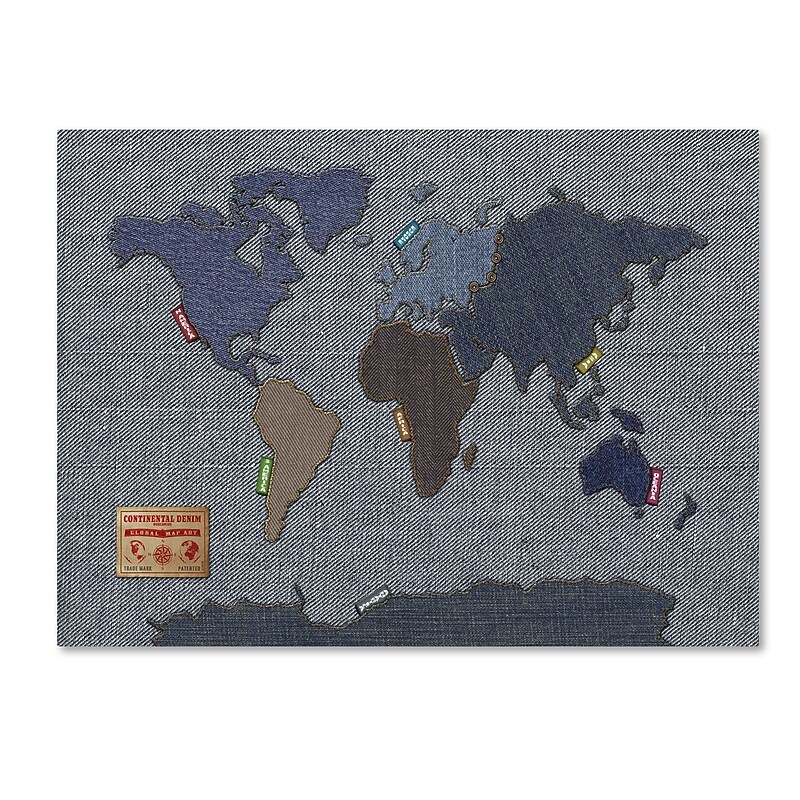 Trademark Fine Art Michael Tompsett 'Denim World Map' Canvas Art 30x47 Inches image 1