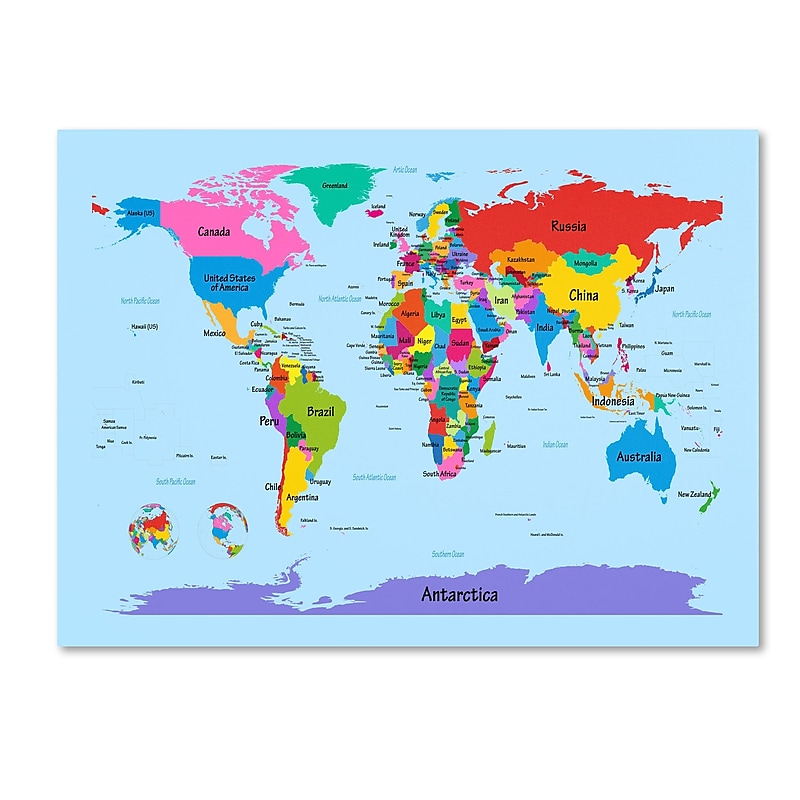 Trademark Fine Art Michael Tompsett 'Childrens World Map' Canvas Art 16x24 Inches image 1