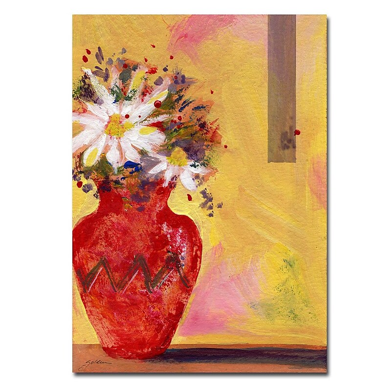 Trademark Fine Art Red Vase with Daisy by Sheila Golden  Ready to Hang! 18x24 Inches image 1