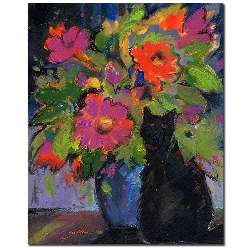Trademark Fine Art Sheila Golden 'Cat and Pink Flowers' Canvas Art image 1