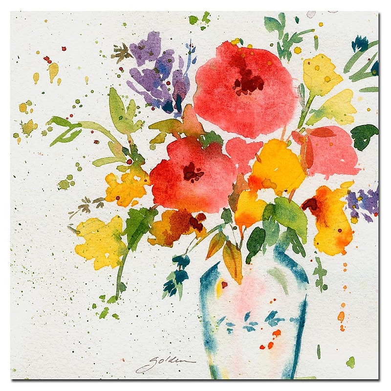 Trademark Fine Art Sheila Golden 'White Vase with Bright Flowers' Canvas A 24x24 Inches image 1