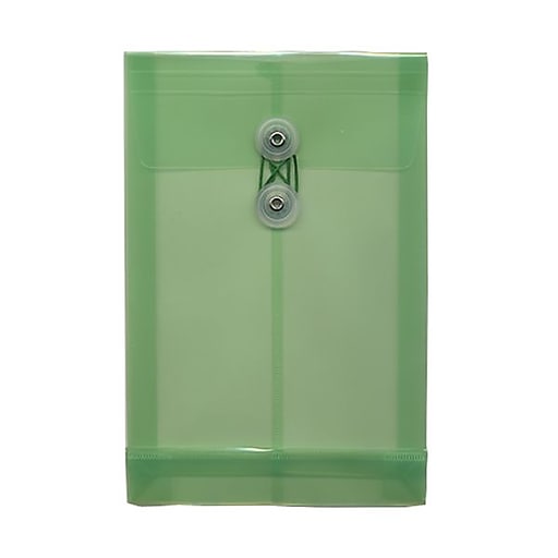 JAM Paper® Plastic Envelopes with Button and String Tie Closure, Open End, 6.25 x 9.25, Green ...
