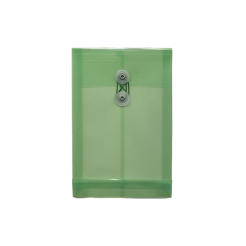 JAM Paper Plastic Filing Envelope with Button & String Closure, Green, 12/Pack (472B1GR) image 1