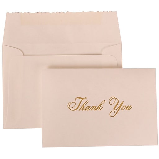 JAM Paper® Thank You Cards Set, Parchment with Gold Script