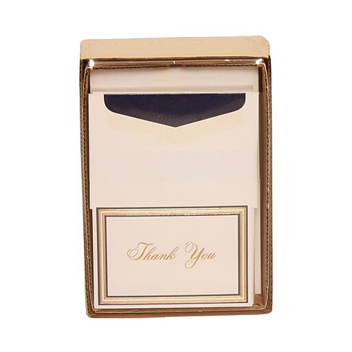 JAM Paper Thank You Cards Set Navy With Gold Border With Navy Lined 
