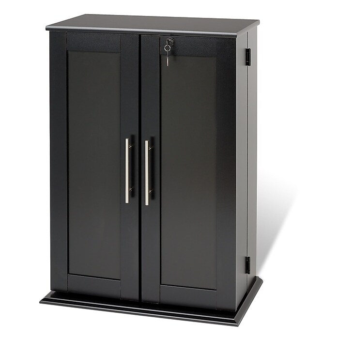 Prepac Locking Media Storage Cabinet with Shaker Doors Black