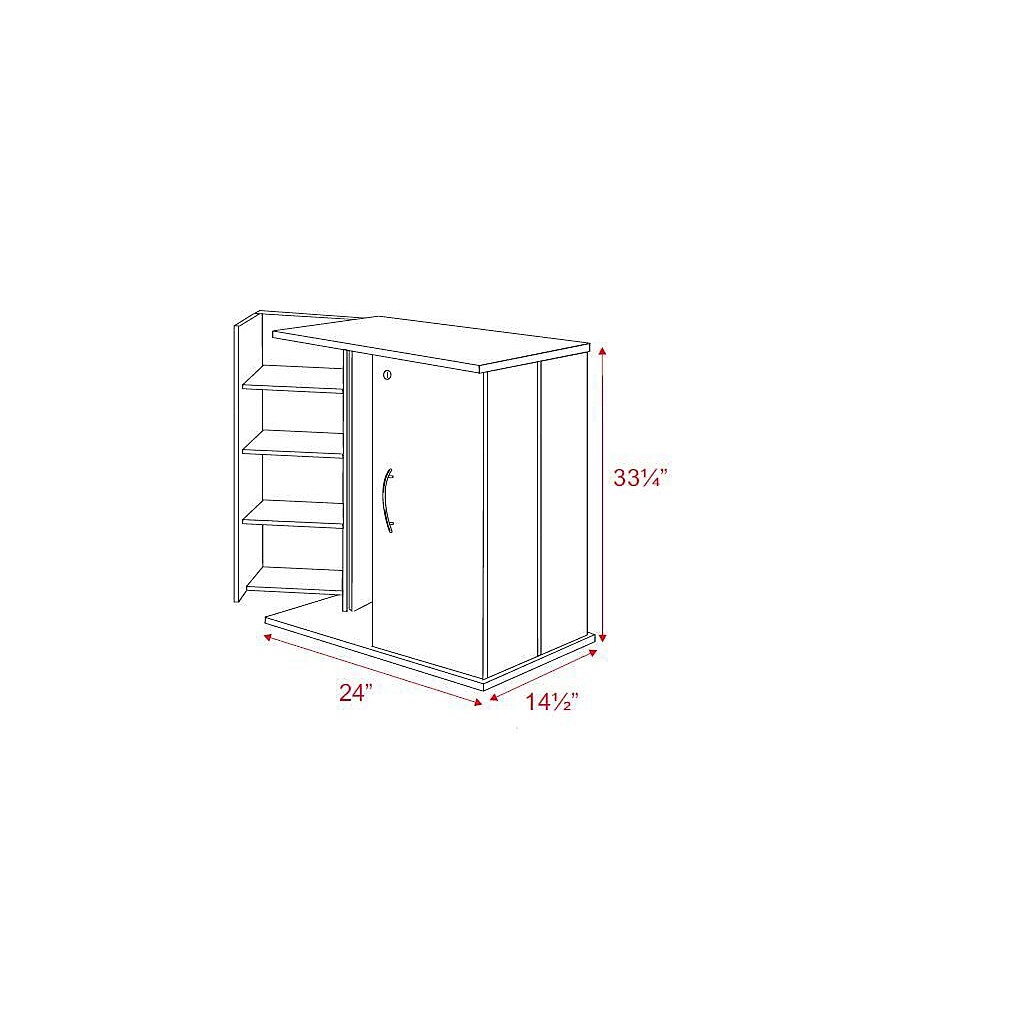 Diagram showing cabinet dimensions: 24 inches wide, 14 1/2 inches deep, 33 1/4 inches tall