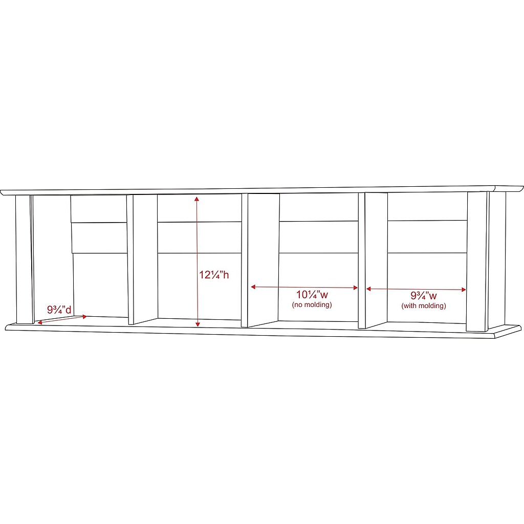 Line drawing with dimensional measurements and placement for the wall-mounted desk hutch