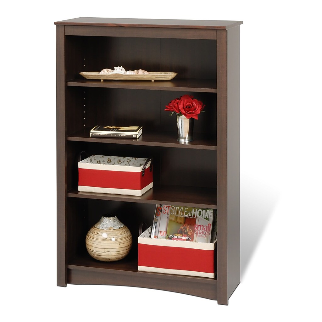 Prepac 4-shelf bookcase filled with decor items
