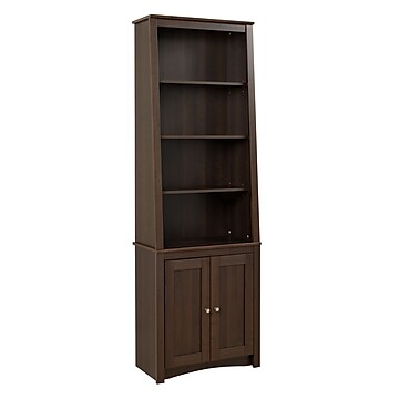 Tall Slant Back Bookcase With 2 Shaker, 48 4 Shelf Bookcase Oak Prepac