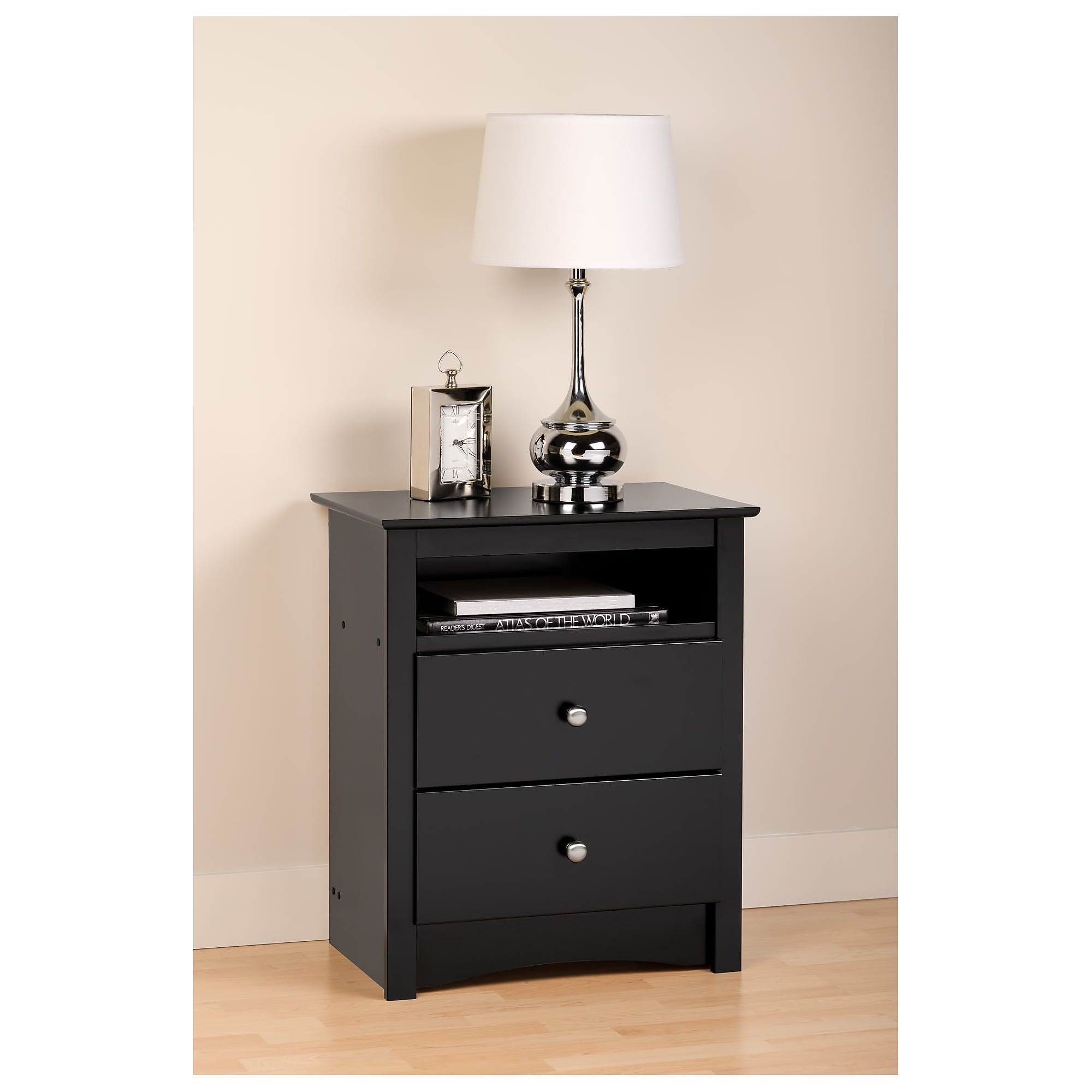 Prepac 28″ Sonoma Tall 2 Drawer Nightstand With Open Shelf, Black (BDC-2428) Sansujyuku sansujyuku.com