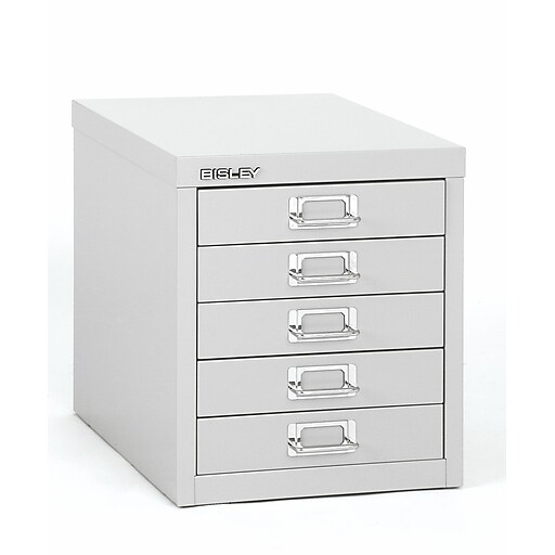 Bisley® 5 Drawer Steel Desktop Multidrawer Cabinet, Light Gray