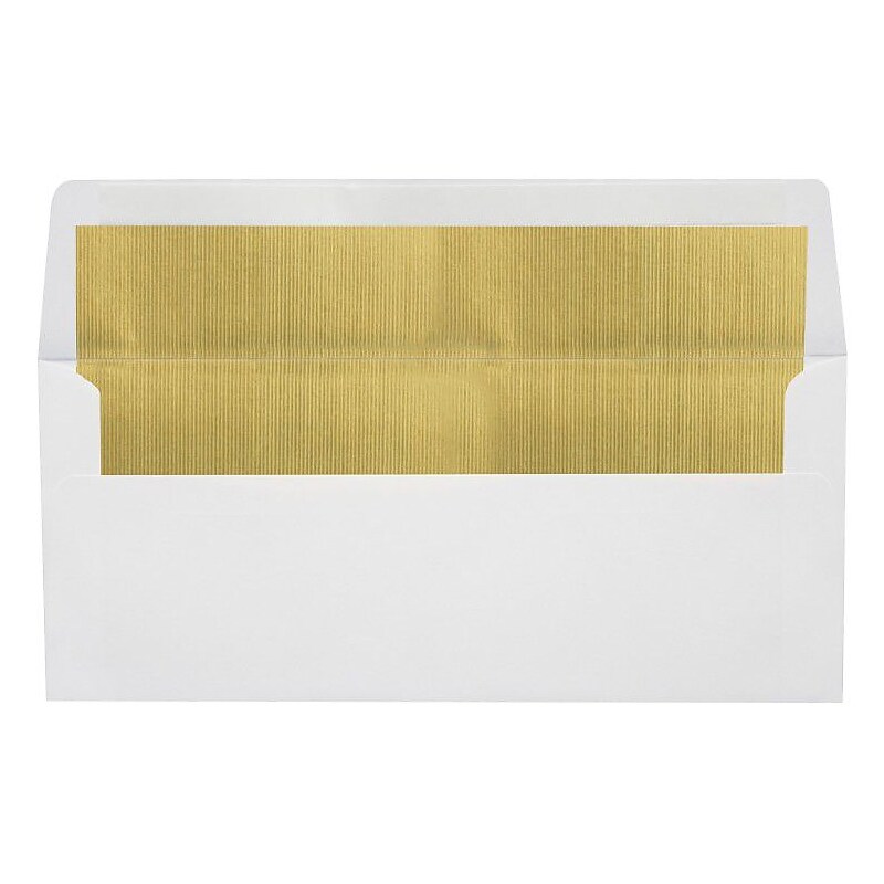 LUX 4 1/8" x 9 1/2" #10 60lbs. Envelopes, White With Gold LUX Lining, 50/Pack image 1