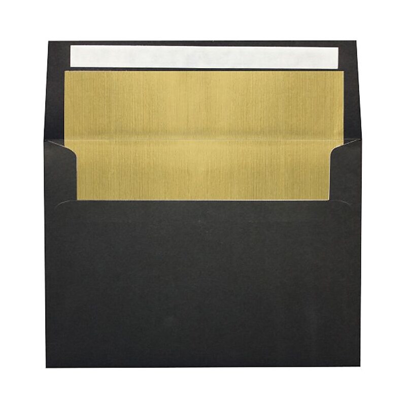 LUX 80lbs. 5 1/4" x 7 1/4" A7 Invitation Envelopes W/Peel & Press, Black/Gold, 100/BX image 1