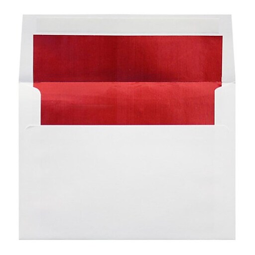 LUX® 60lbs. 5 3/4" x 8 3/4" A9 Invitation Envelopes W/Peel & Press, White/Red LUX, 250/BX Staples