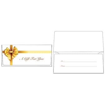 LUX Square Flap Currency Envelopes, 2.875" x 6.5", Gold Bow, 50/Pack (CUR-99-50)