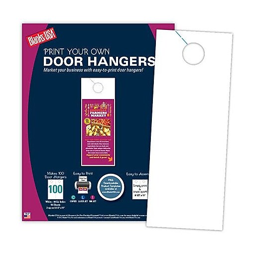 Blanks/USA® 4 1/4" x 11" Digital Index Cover Door Hangers, White, 100